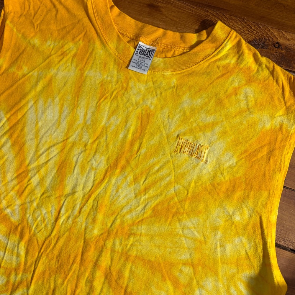 Vintage Everlast Muscle‎ Tank Shirt Mens XL Yellow Tie Dye Sleeveless USA Boxing